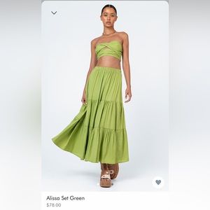 Princess Polly green maxi skirt and top set worn once size 4